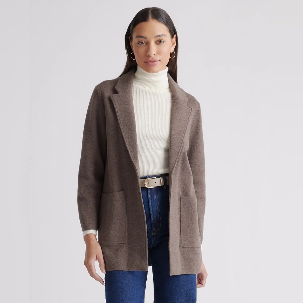 Quince 100% Organic Cotton Knit Sweater Blazer Heather Brown size medium